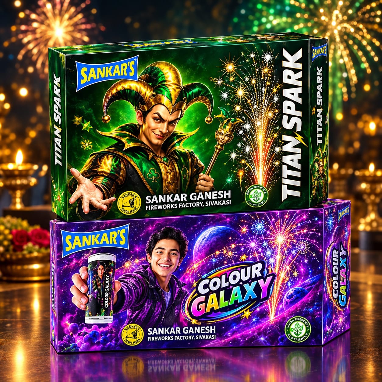 Colour Galaxy / Titan Spark / Crackle Mania / Royal feather